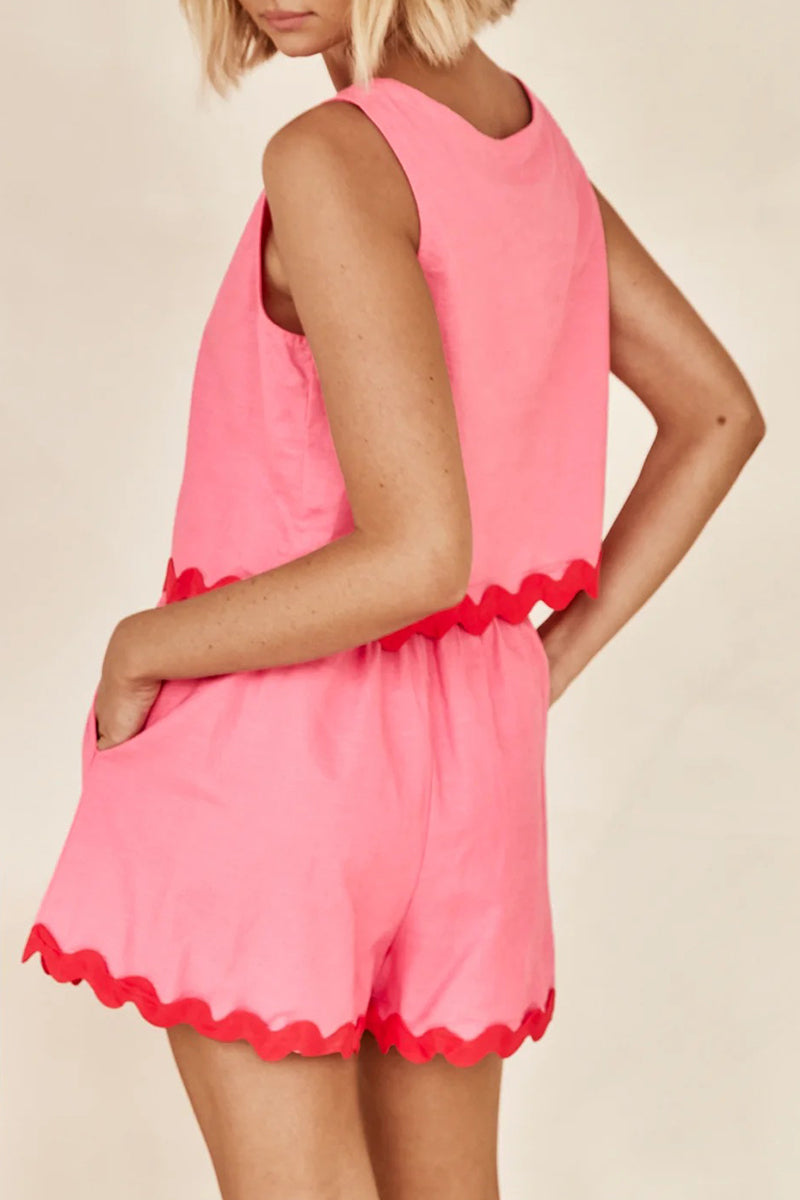 GR | Casual simplicity, color block, bag, contrast, O-neck, sleeveless, two-piece