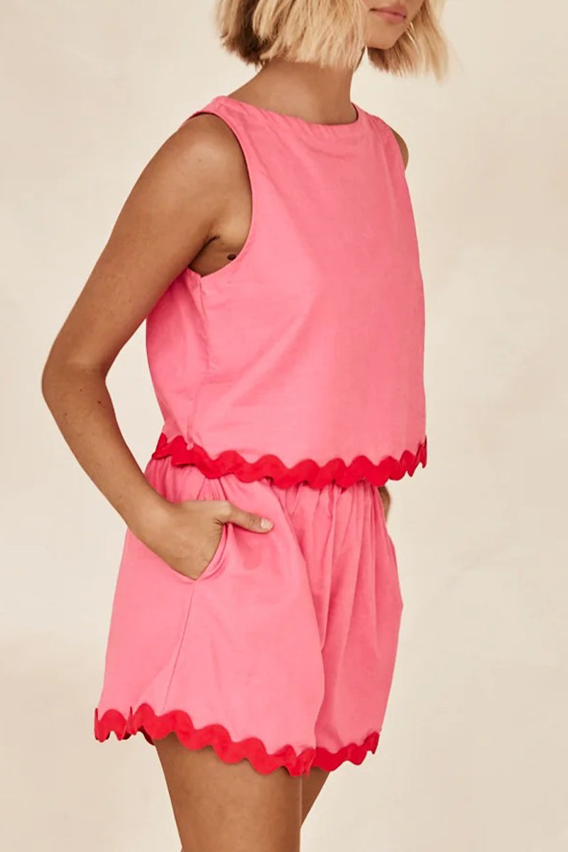 GR | Casual simplicity, color block, bag, contrast, O-neck, sleeveless, two-piece