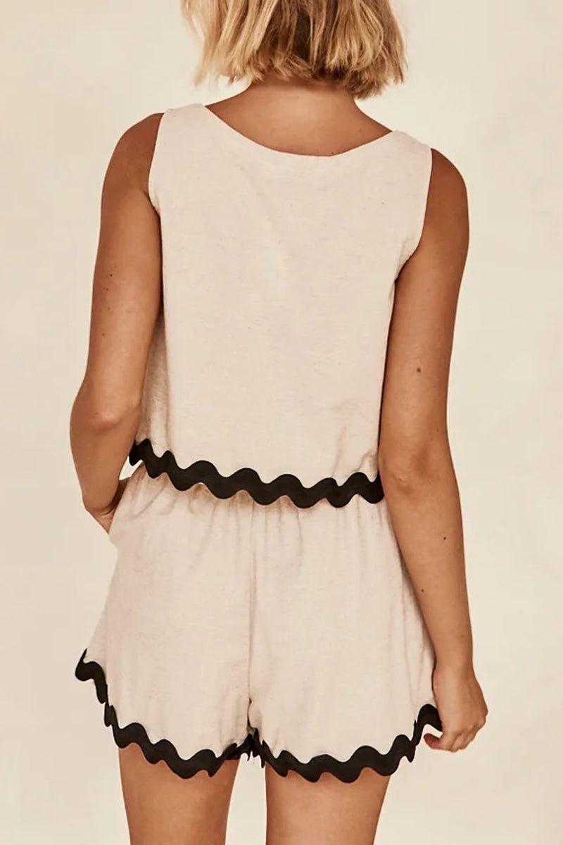 GR | Casual simplicity, color block, bag, contrast, O-neck, sleeveless, two-piece