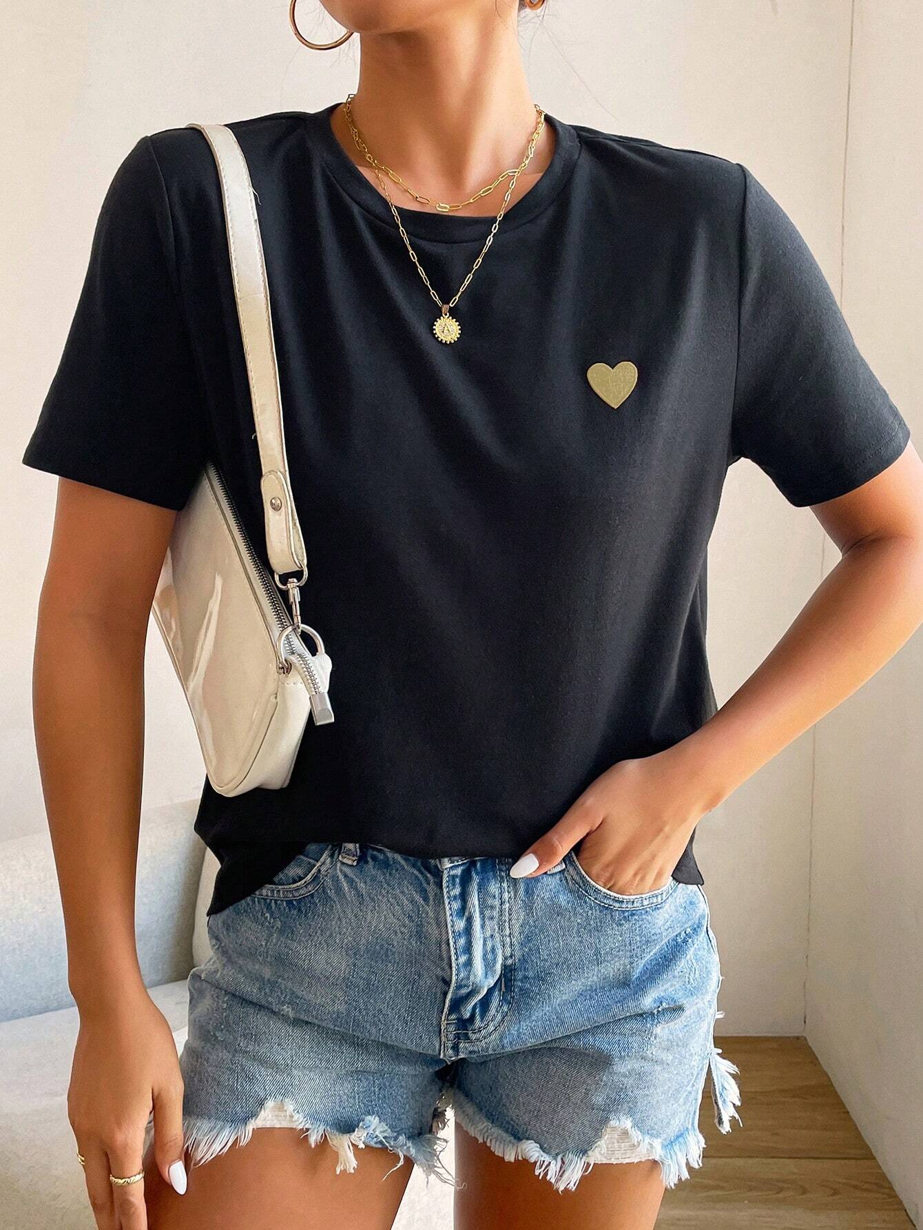 GR | Women's T-Shirt with Heart Detail: Minimalist, Casual & Versatile