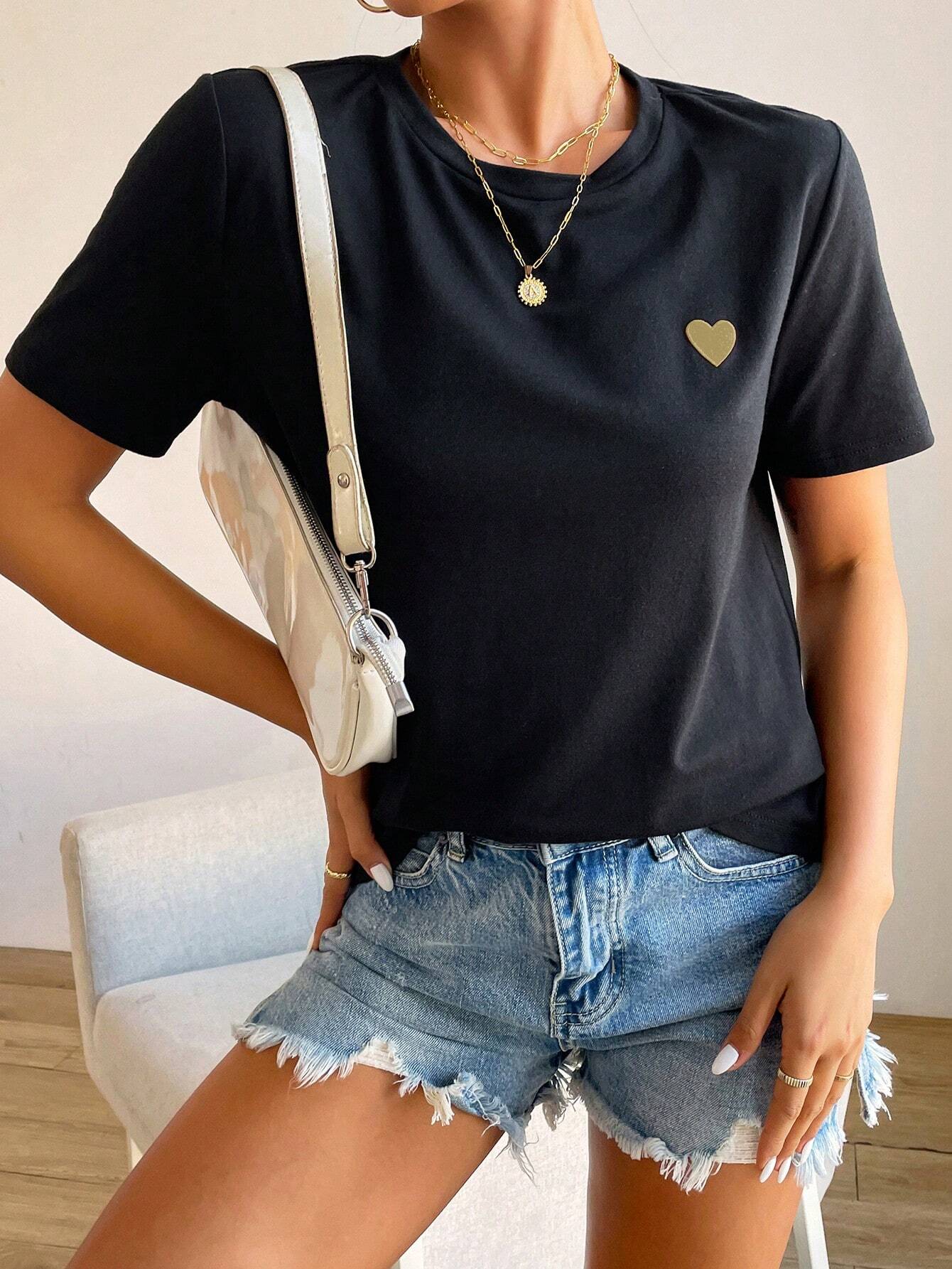 GR | Women's T-Shirt with Heart Detail: Minimalist, Casual & Versatile