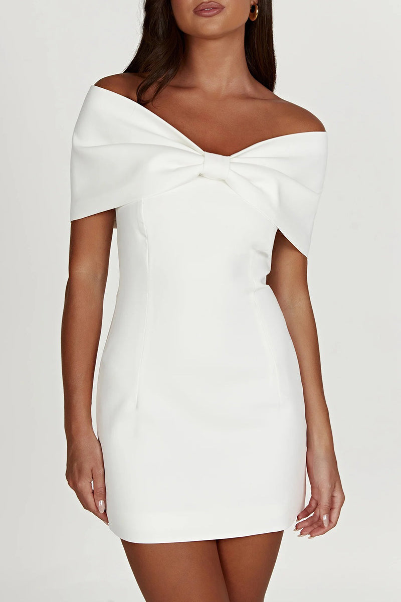 GR | Sexy Celebrities Uni with Bow Off the Shoulder Wrap Skirt Dresses