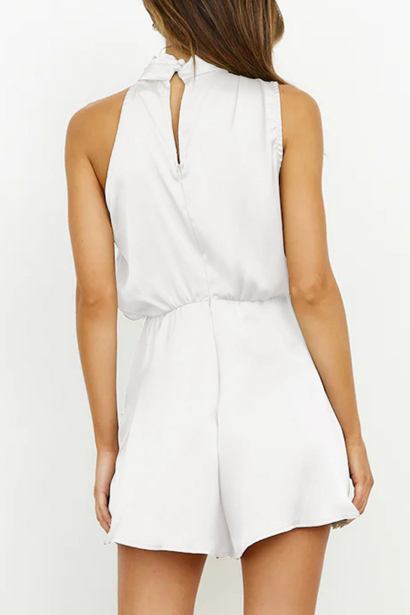GR | Elegant solid color folding halter overall