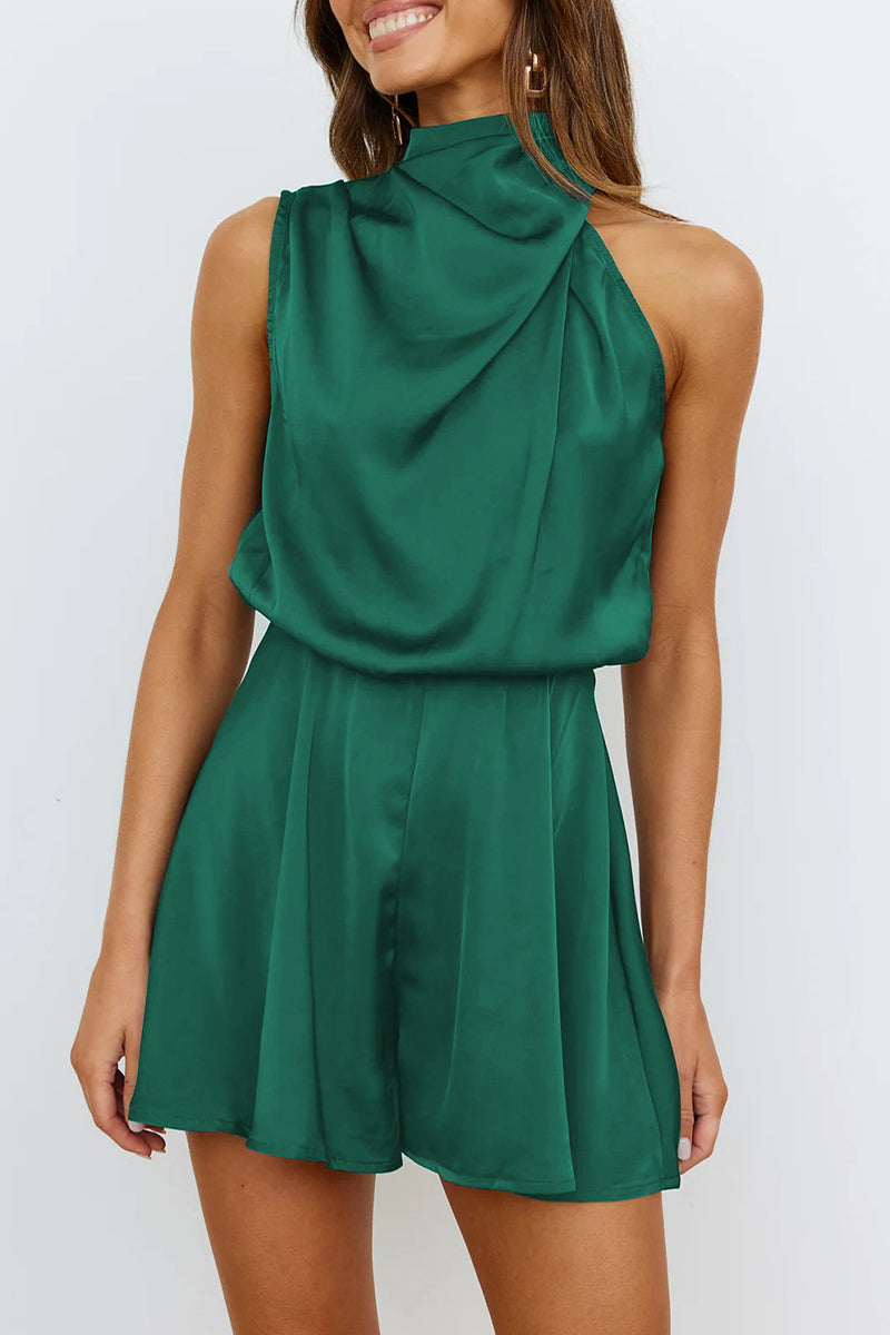 GR | Elegant solid color folding halter overall