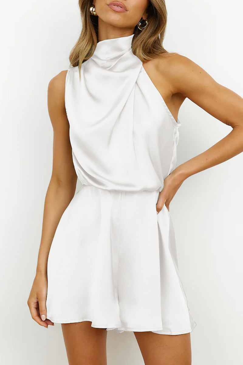 GR | Elegant solid color folding halter overall