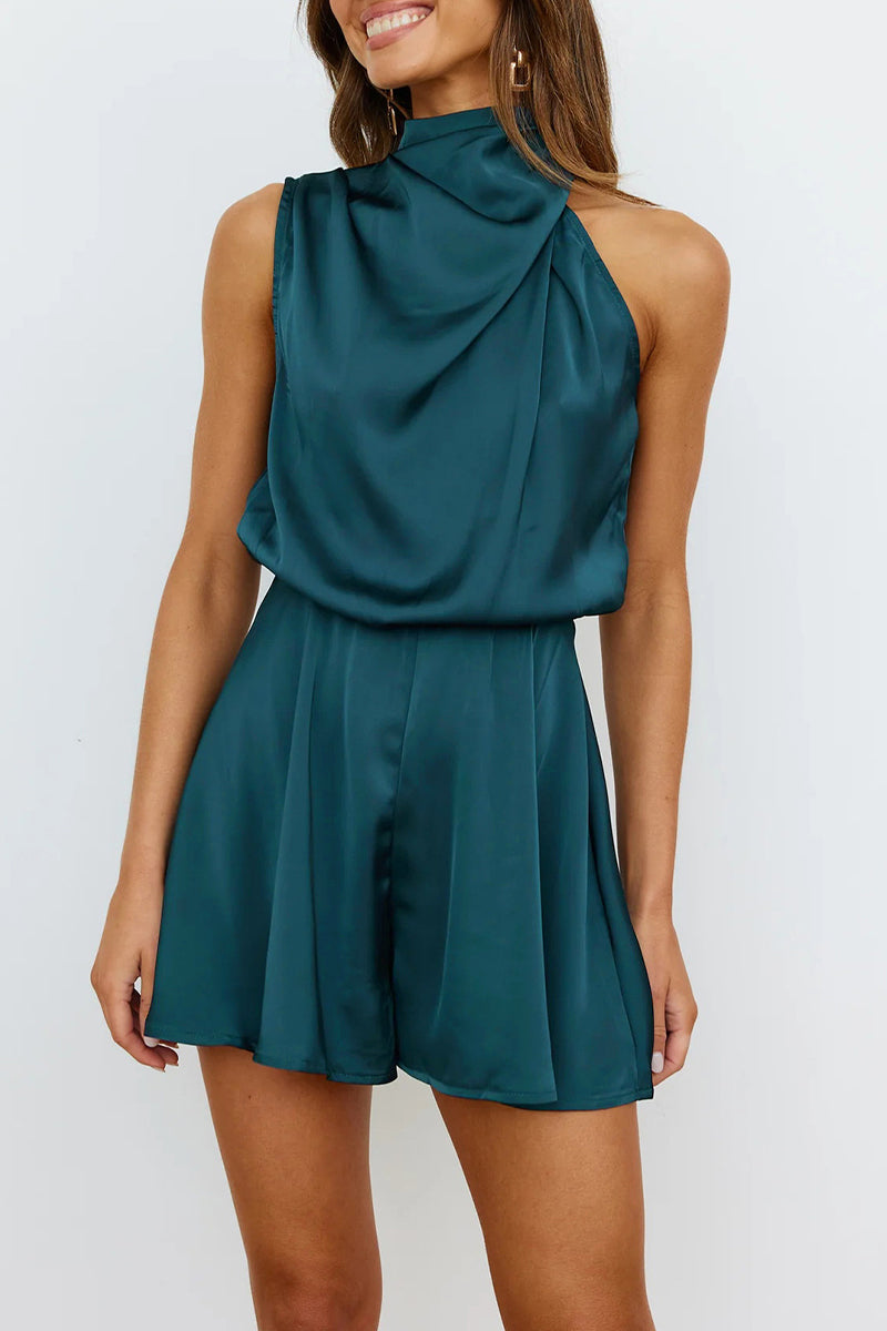 GR | Elegant solid color folding halter overall