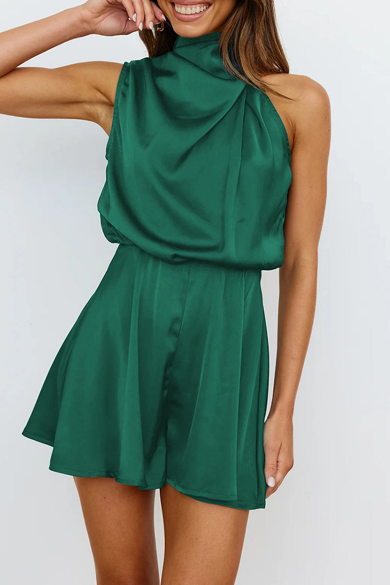 GR | Elegant solid color folding halter overall