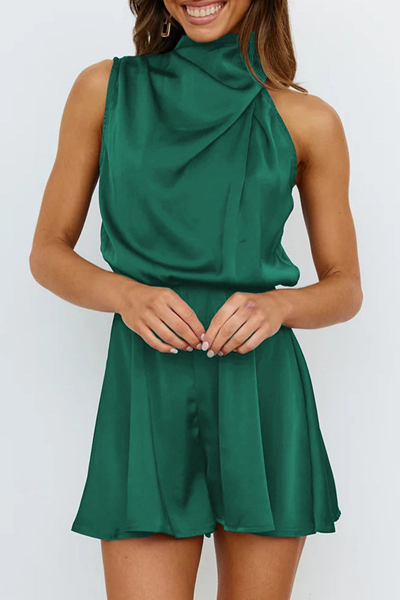 GR | Elegant solid color folding halter overall