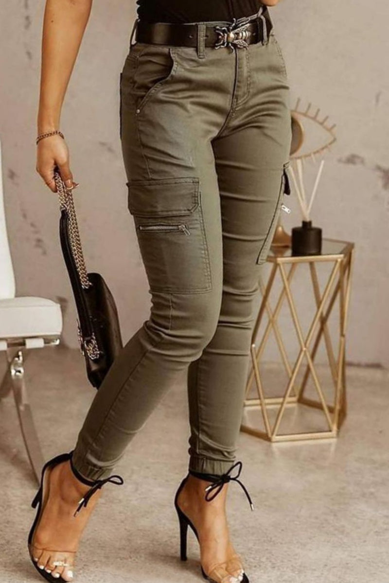 GR | Lässige einfarbige Patchwork Skinny Mid Waist Bleistift-Hosen- 3 Farben