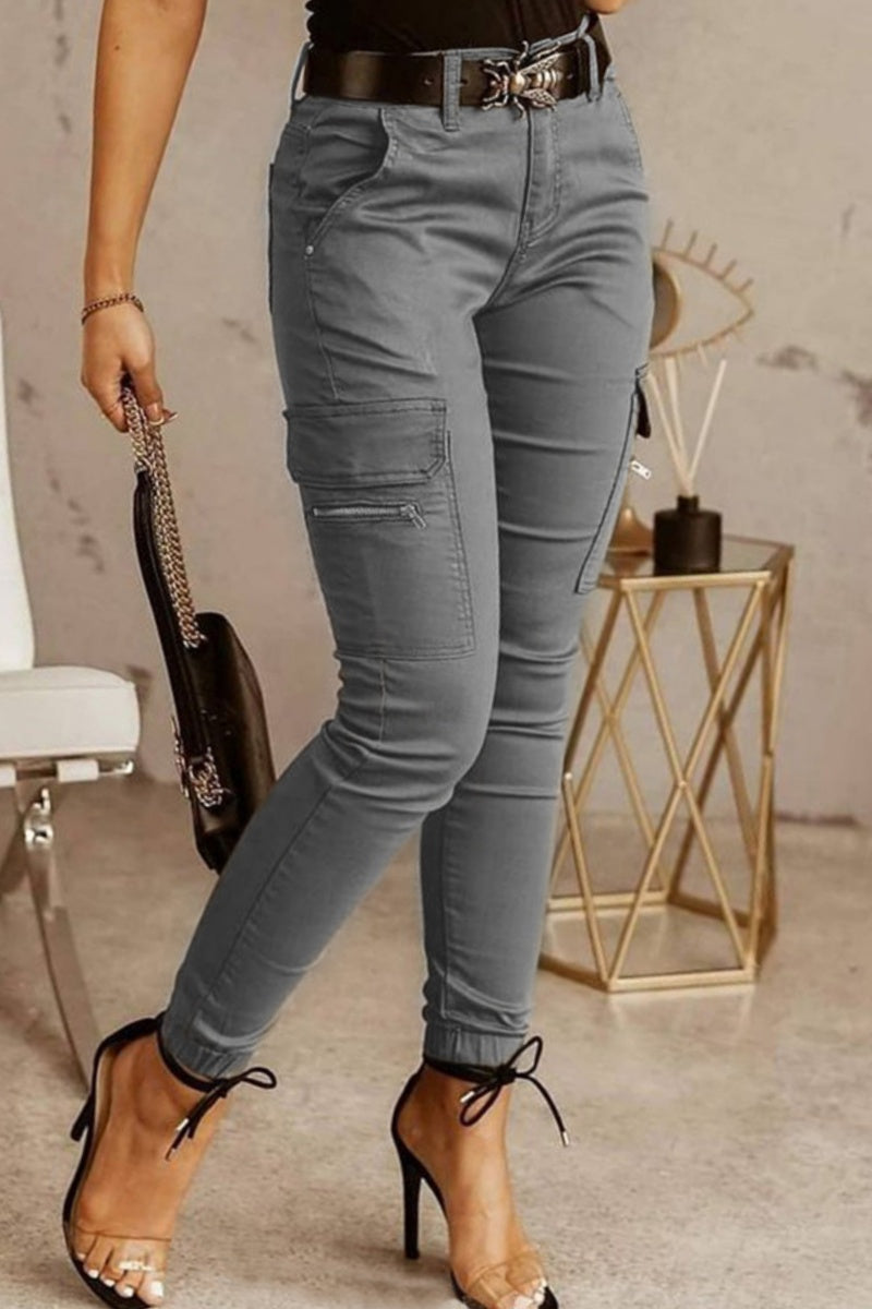 GR | Lässige einfarbige Patchwork Skinny Mid Waist Bleistift-Hosen- 3 Farben
