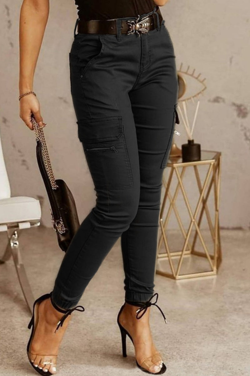 GR | Lässige einfarbige Patchwork Skinny Mid Waist Bleistift-Hosen- 3 Farben