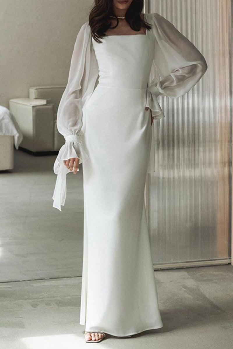 GR | Celebrities Elegant Solid Color Frenulum Square Collar A-Line Dresses