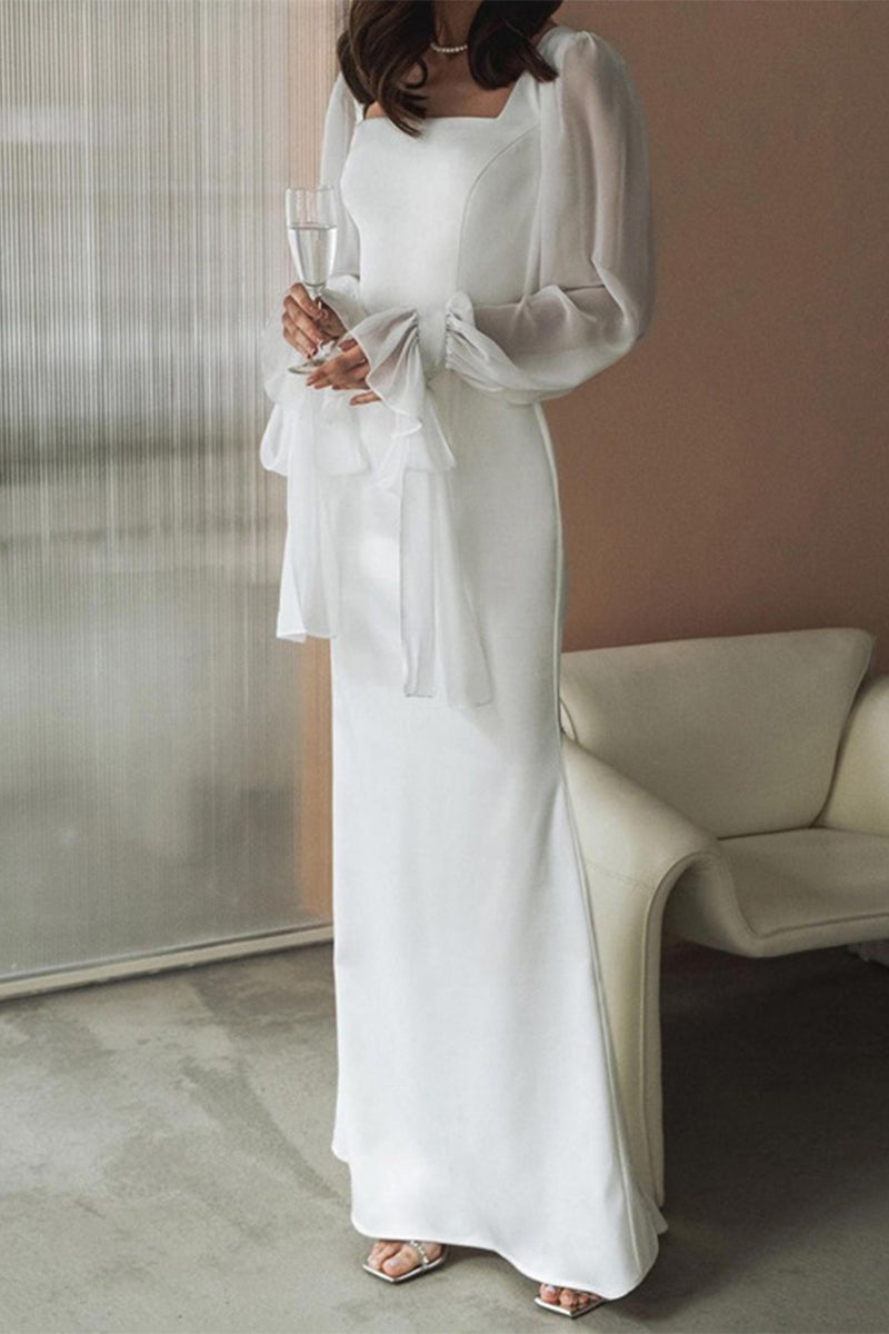 GR | Celebrities Elegant Solid Color Frenulum Square Collar A-Line Dresses