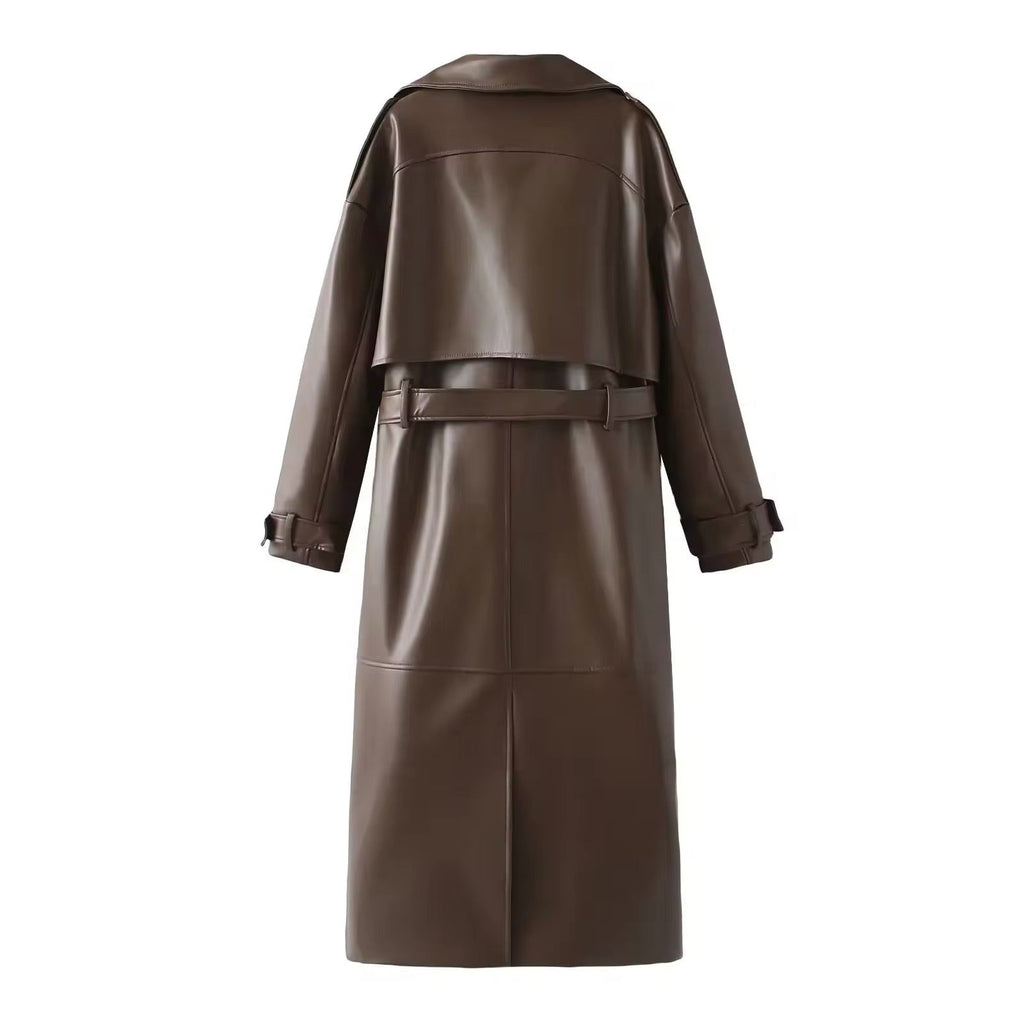 GR | Elegant Leather Trench Coat Autumn Chic