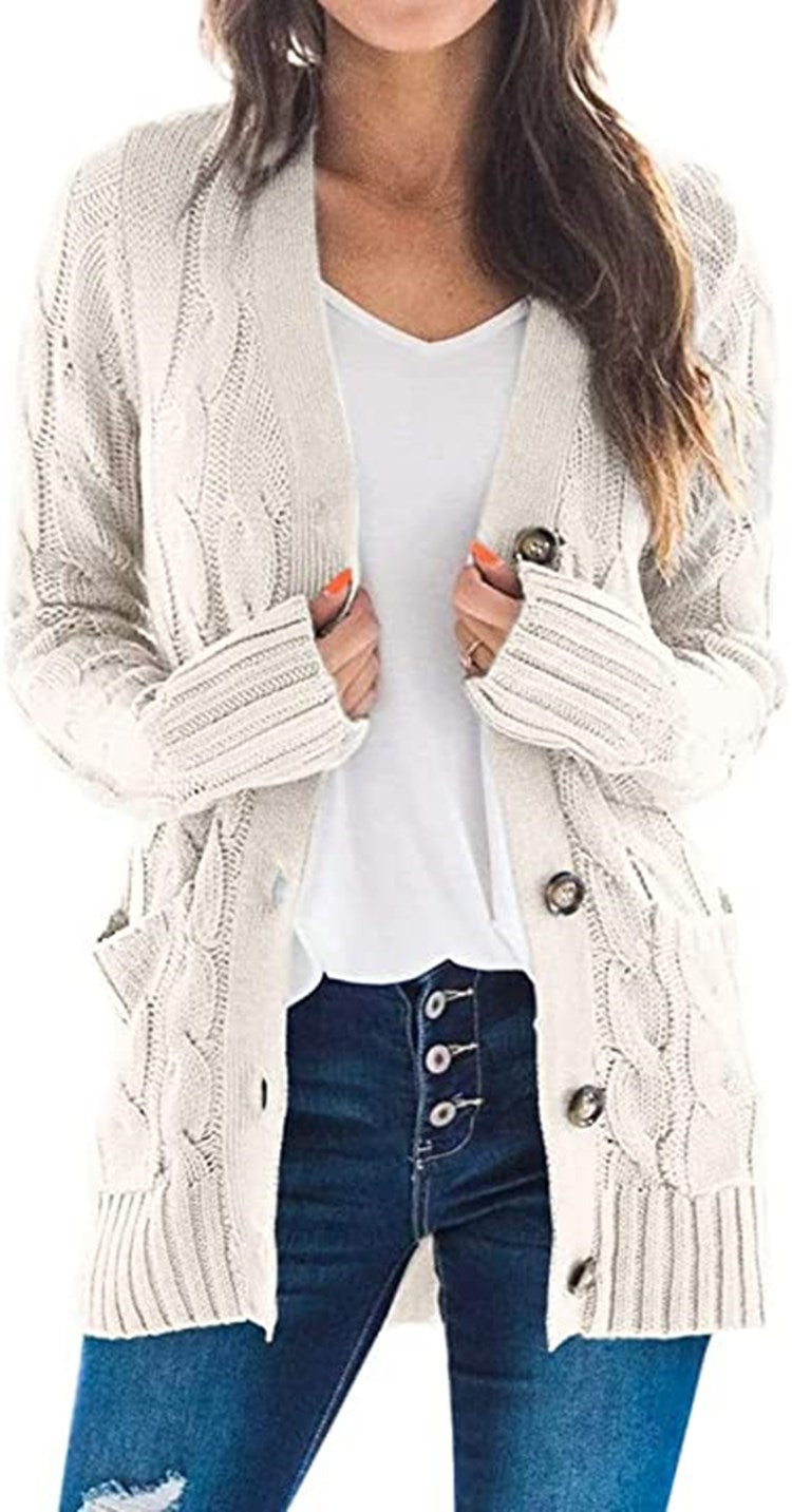GR | Stylish Plus-Size Mid-Length Cardigan Sweater 
