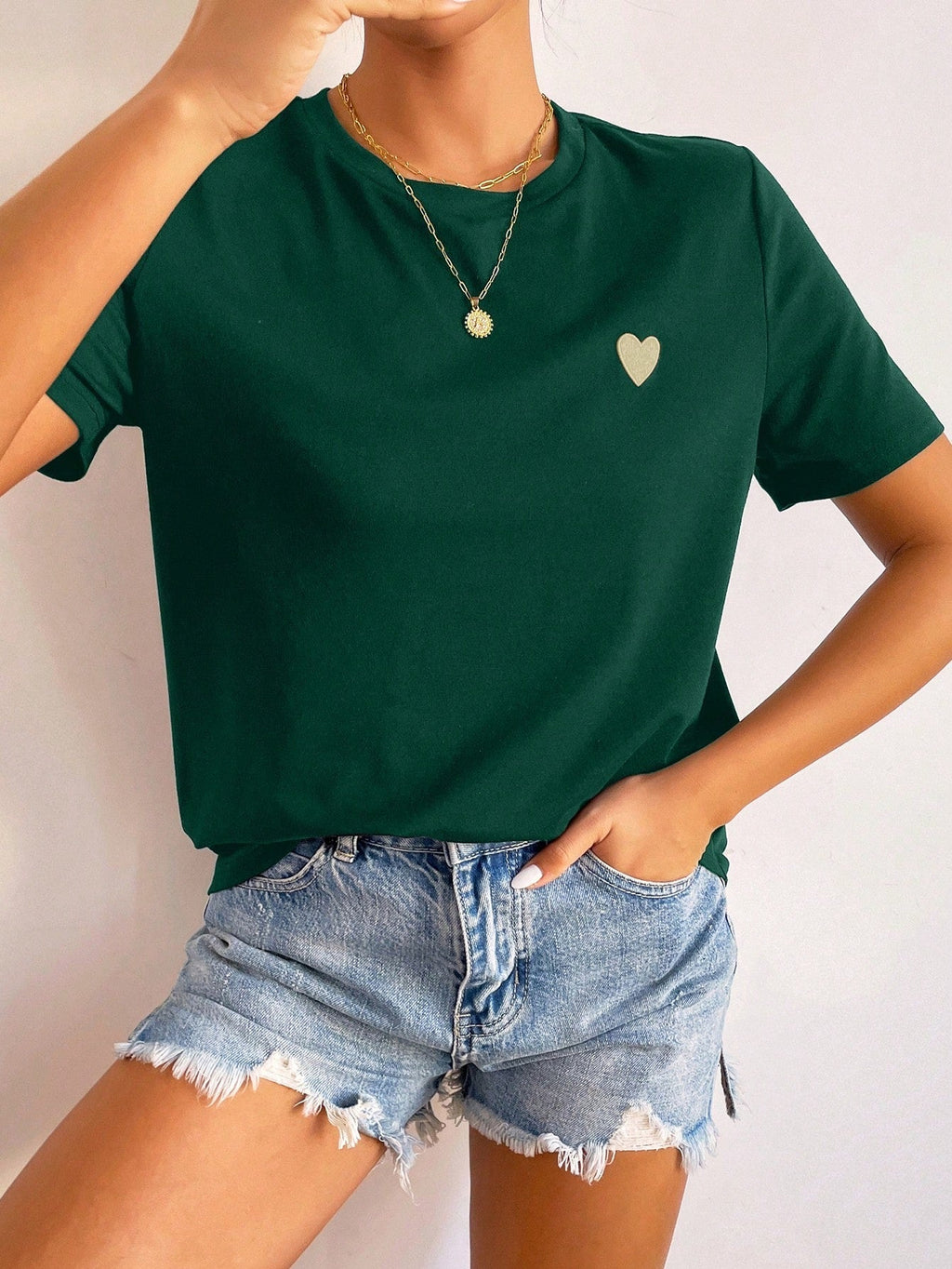GR | Women's T-Shirt with Heart Detail: Minimalist, Casual & Versatile