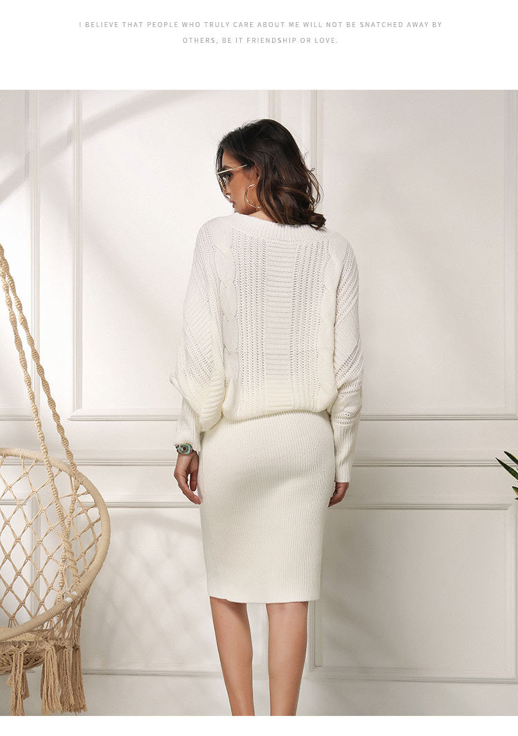 GR | Lockere Fledermausärmel Pulloverkleid