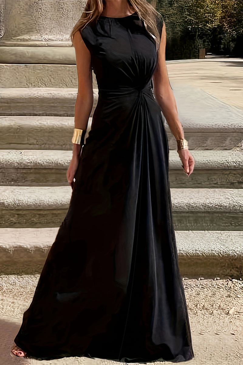 GR | Elegante Schlichtheit Einfarbig Falten O-Ausschnitt Westen Kleid