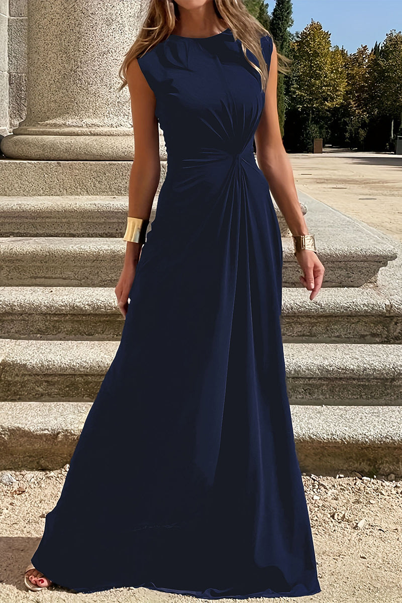 GR | Elegante Schlichtheit Einfarbig Falten O-Ausschnitt Westen Kleid