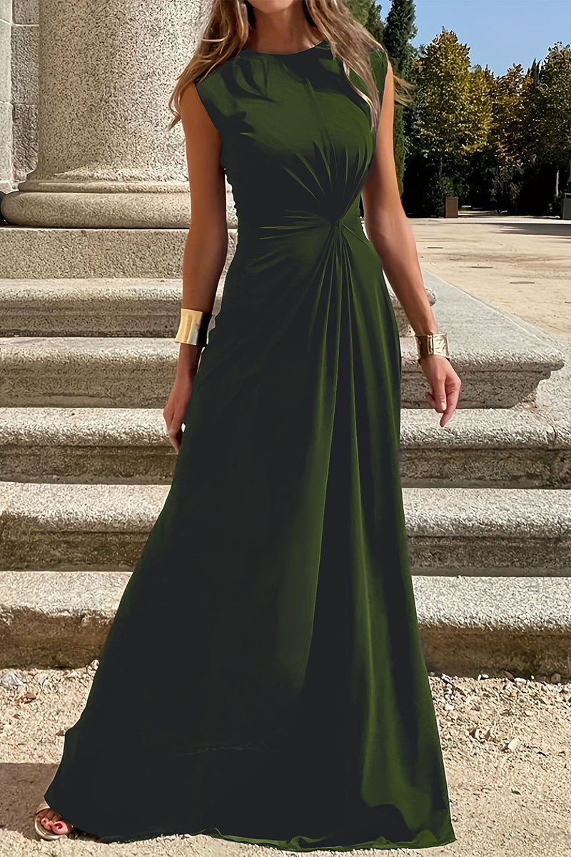 GR | Elegante Schlichtheit Einfarbig Falten O-Ausschnitt Westen Kleid