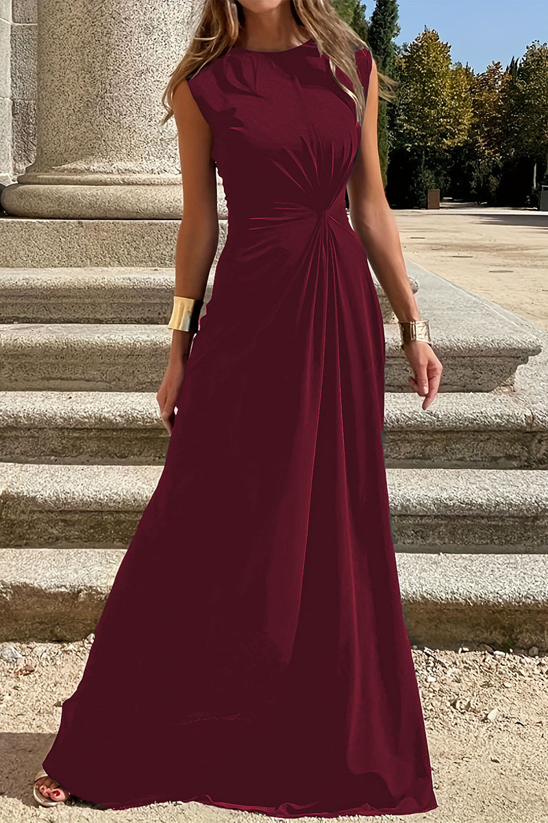 GR | Elegante Schlichtheit Einfarbig Falten O-Ausschnitt Westen Kleid
