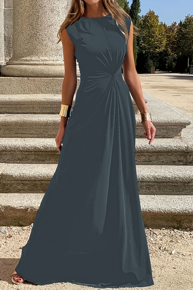 GR | Elegante Schlichtheit Einfarbig Falten O-Ausschnitt Westen Kleid