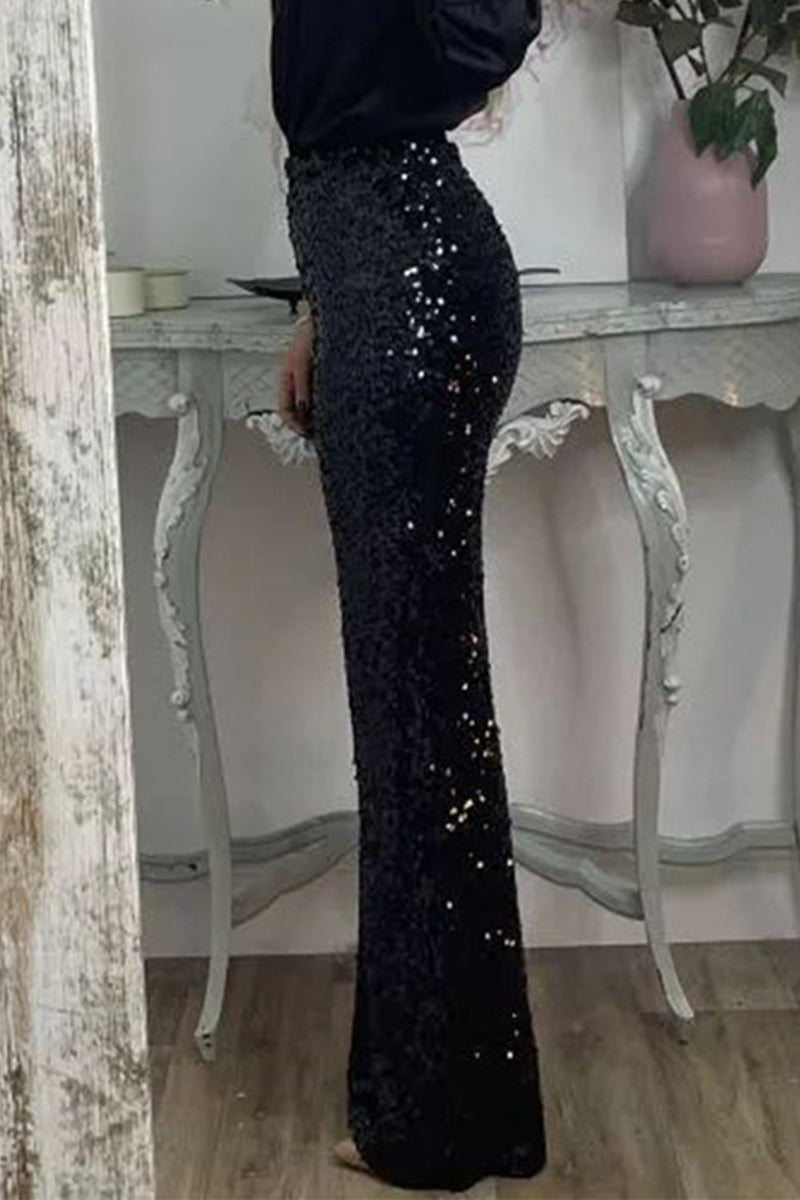 GR | Straight High-Waisted Sequin Trousers for Women 