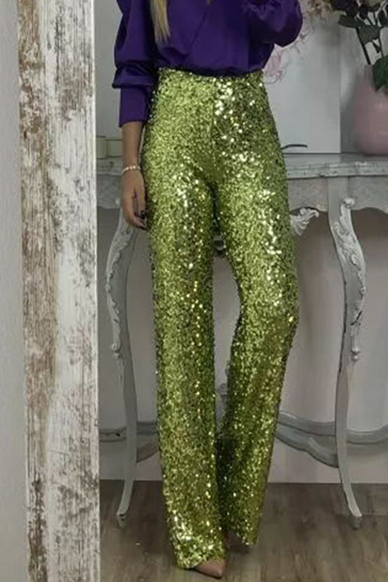 GR | Straight High-Waisted Sequin Trousers for Women 