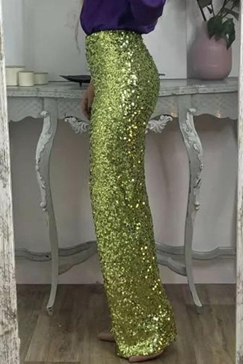 GR | Straight High-Waisted Sequin Trousers for Women 