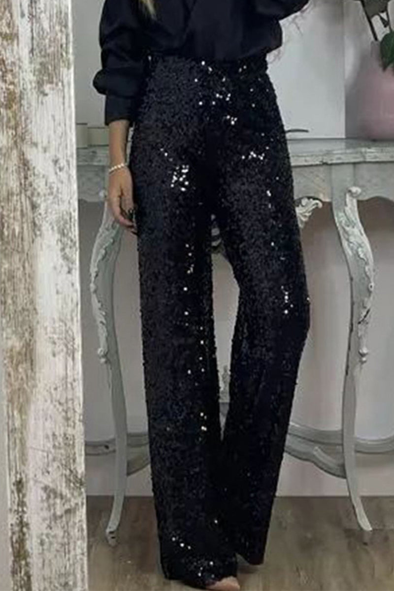 GR | Straight High-Waisted Sequin Trousers for Women 