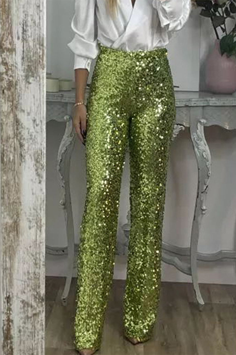GR | Straight High-Waisted Sequin Trousers for Women 