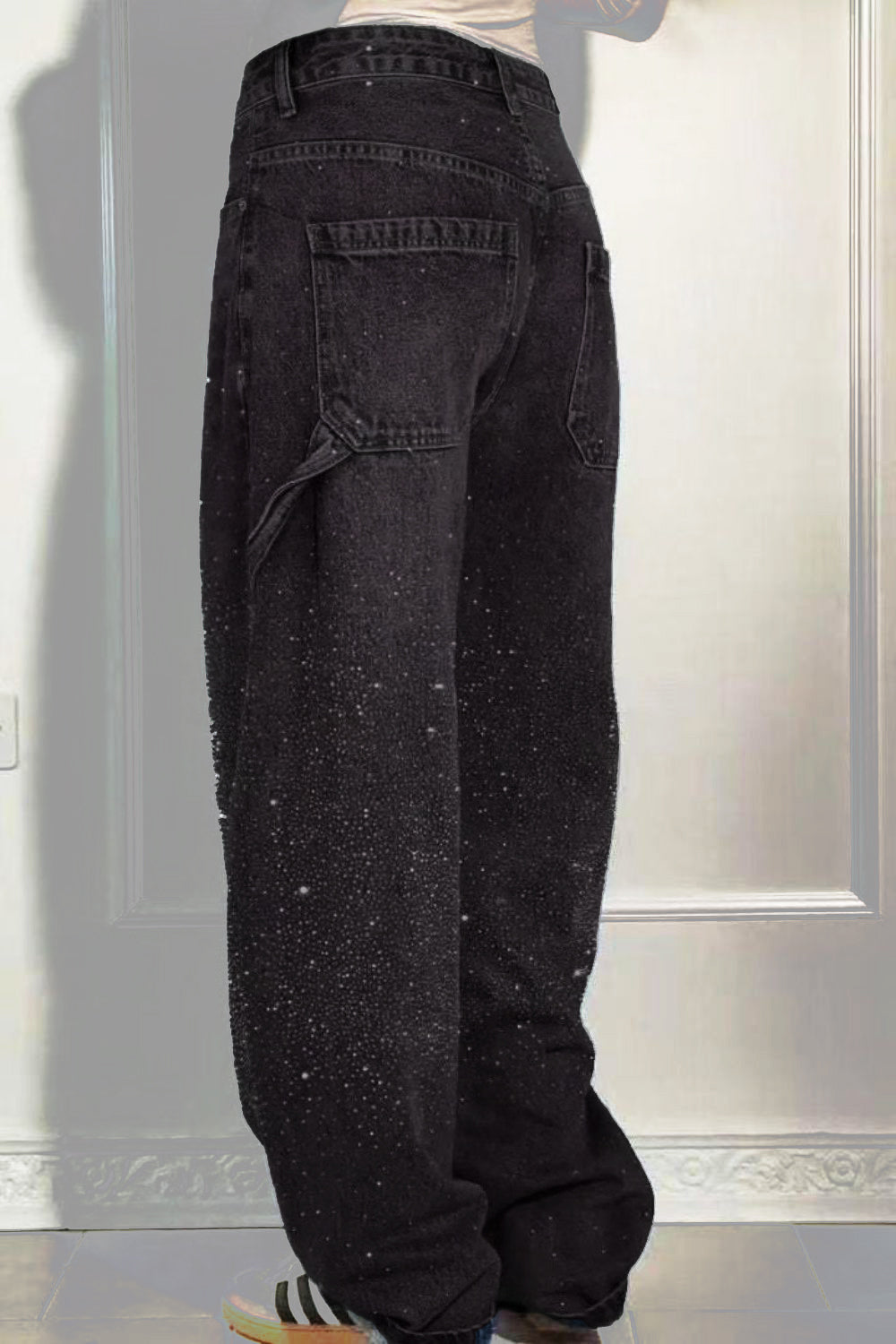 GR | Women's Washed Jeans with Rhinestone Details, Wide Fit