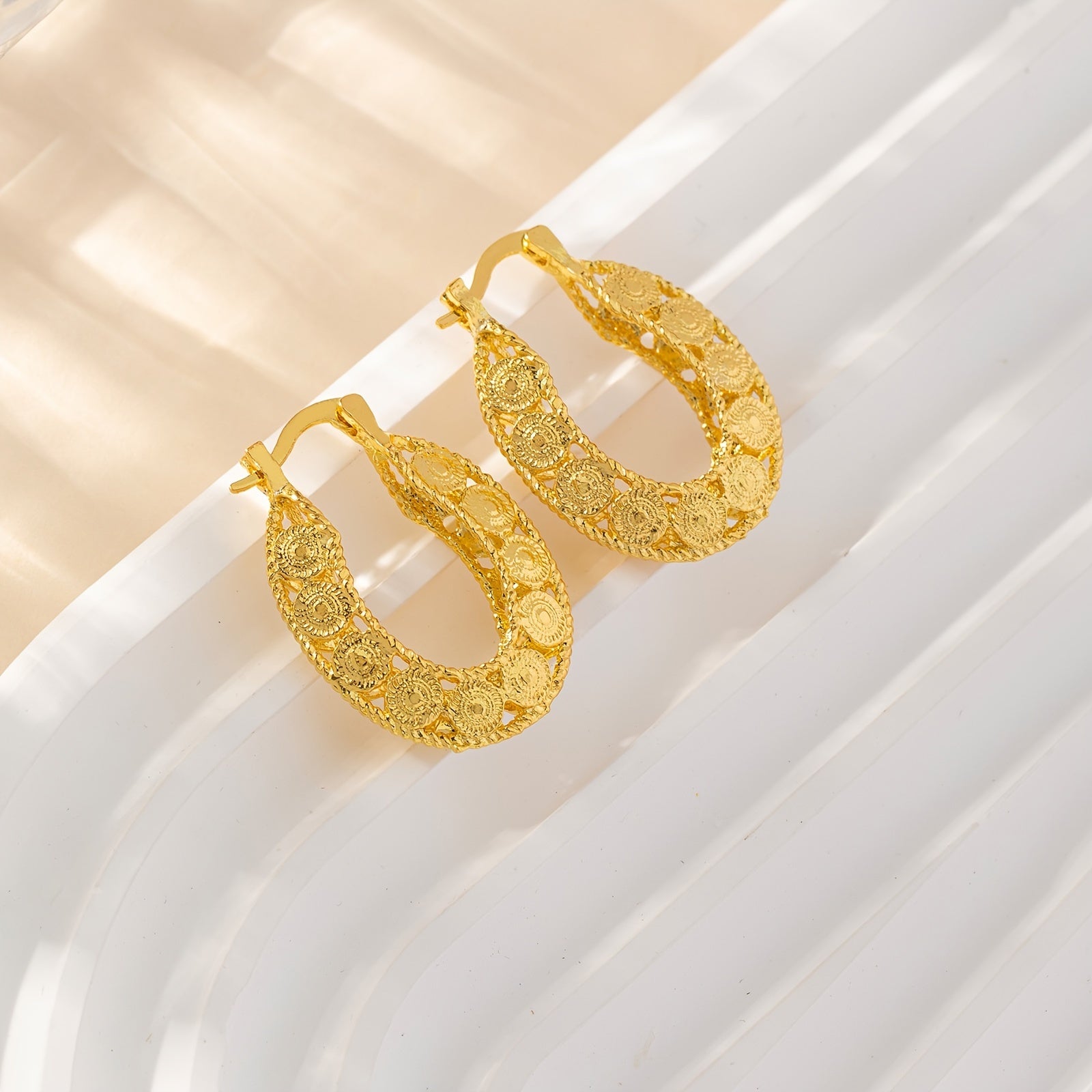 GR | 14kt Gold Unique Gold Filigree Chunky Hoop Earrings