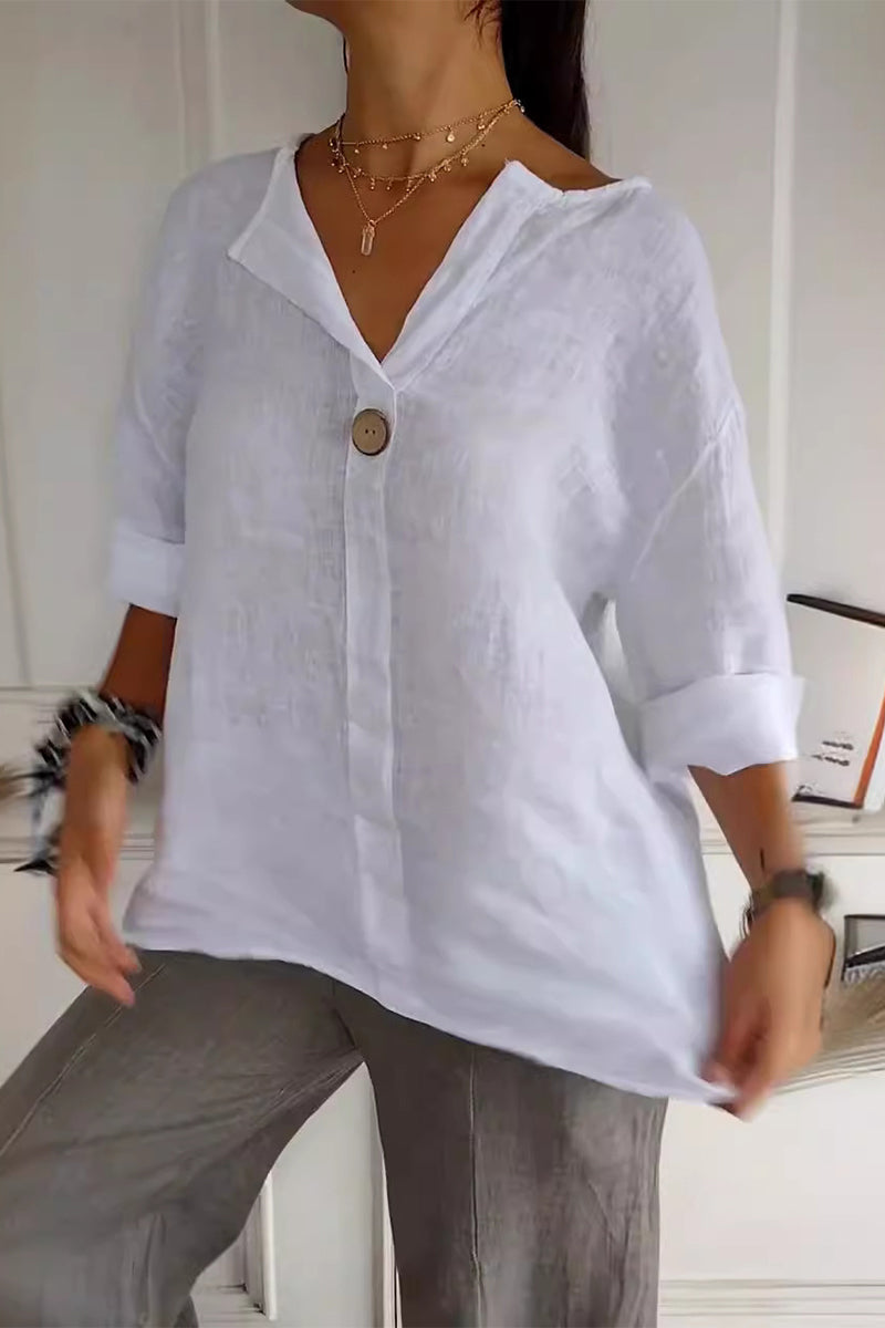 GR | Casual everyday solid color button V-neck T-shirts