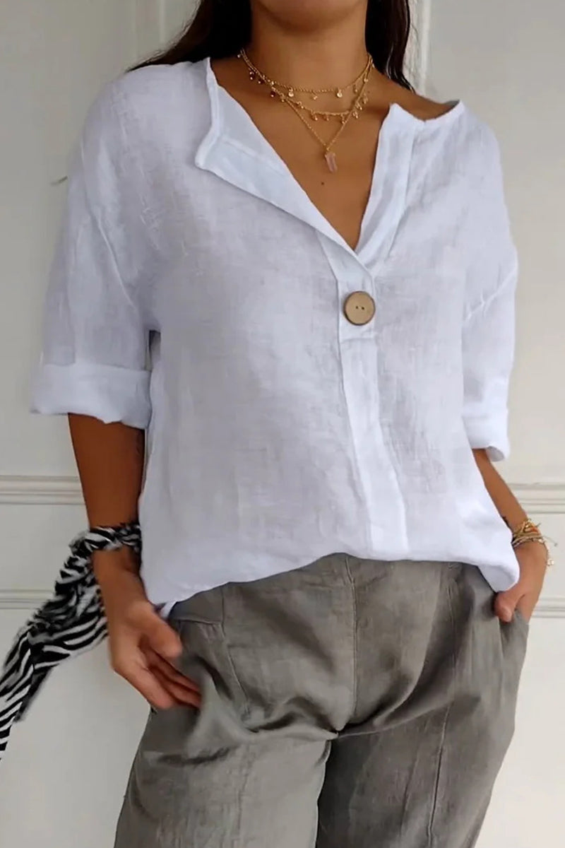 GR | Casual everyday solid color button V-neck T-shirts