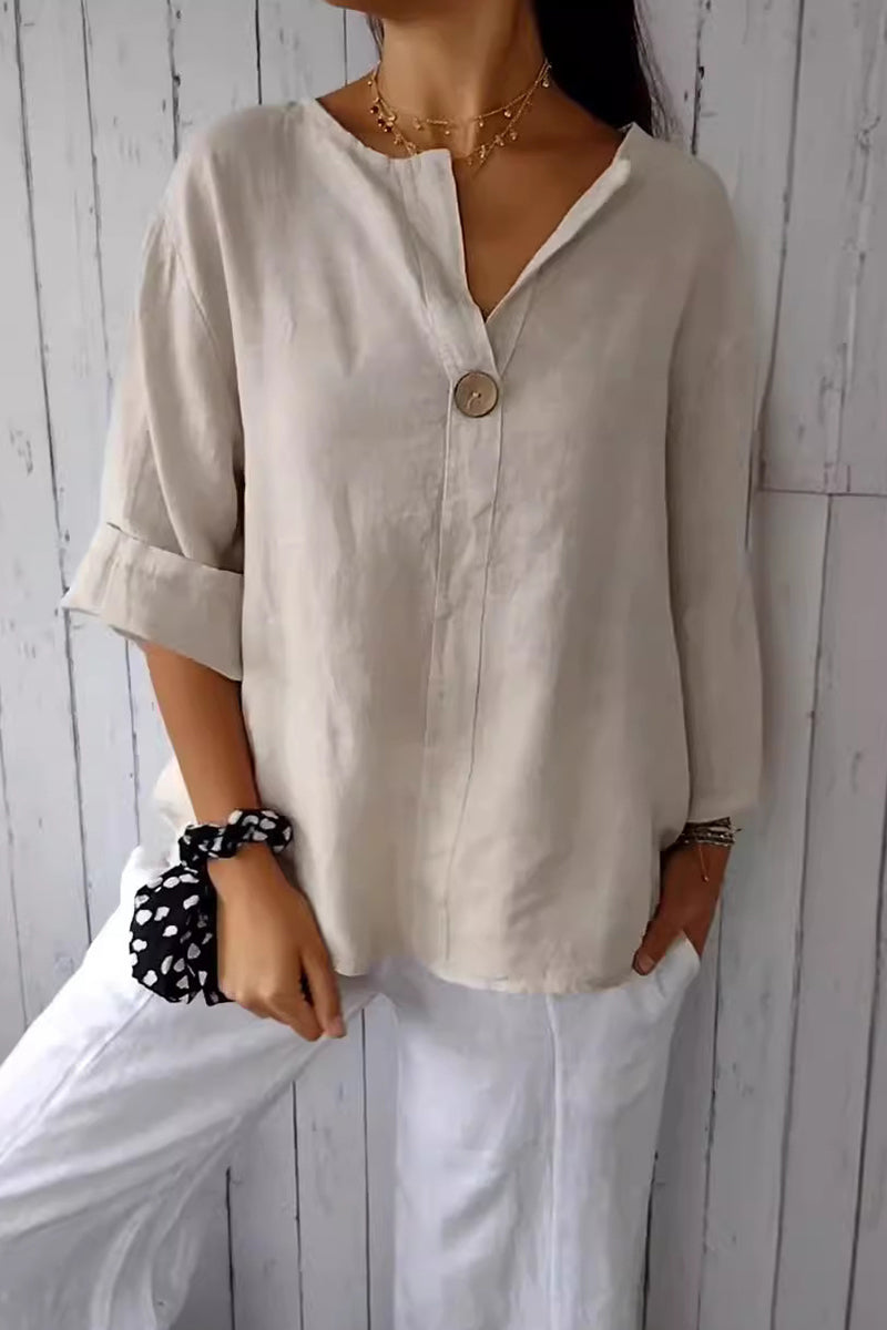 GR | Casual everyday solid color button V-neck T-shirts