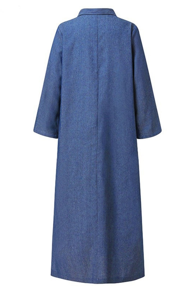 GR | Casual Solid Color Pocket Turn-Up Collar Long Sleeves Regular Denim Dresses - 3 Colors