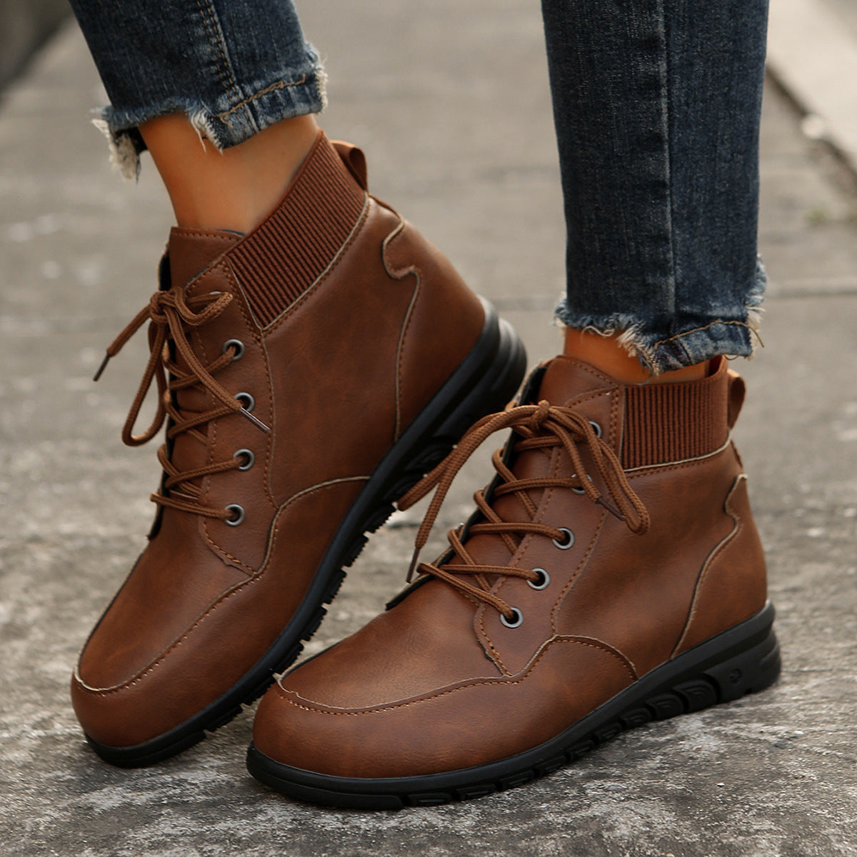 GR | Women's lace-up boots - sturdy ankle boots with elasticated waistband and non-slip sole