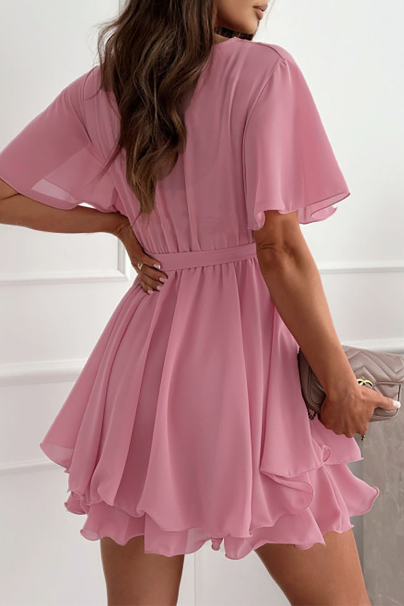GR | Sexy Solid Color Lace Dress with Ruffled Cut, V-Neck, A-Line - 3 Colors