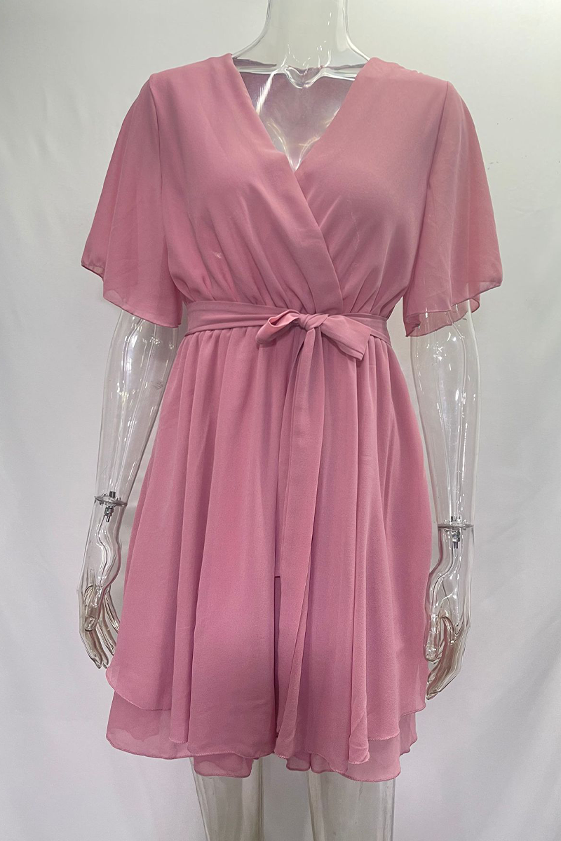 GR | Sexy Solid Color Lace Dress with Ruffled Cut, V-Neck, A-Line - 3 Colors