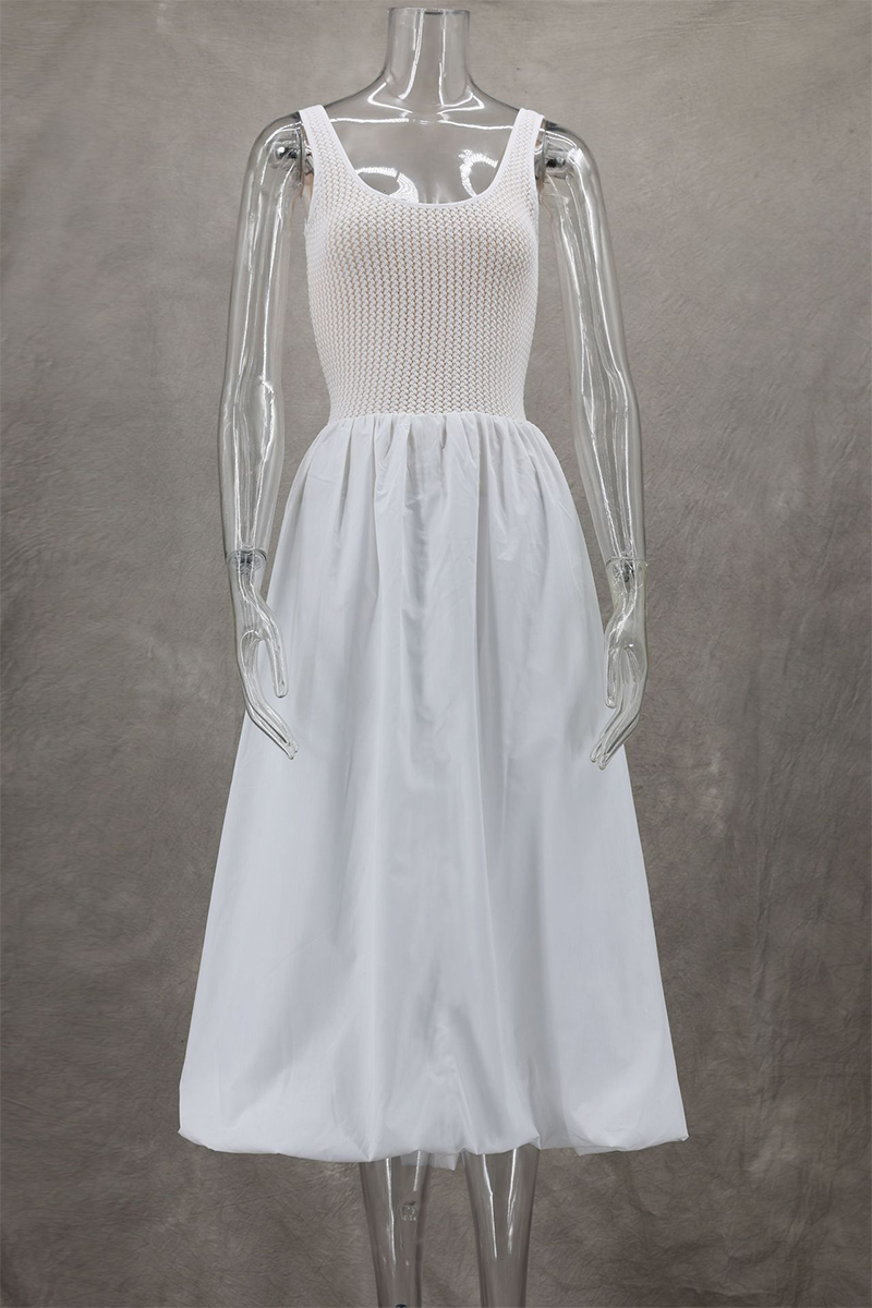 GR | Casual solid-color patchwork U-neck sleeveless dresses