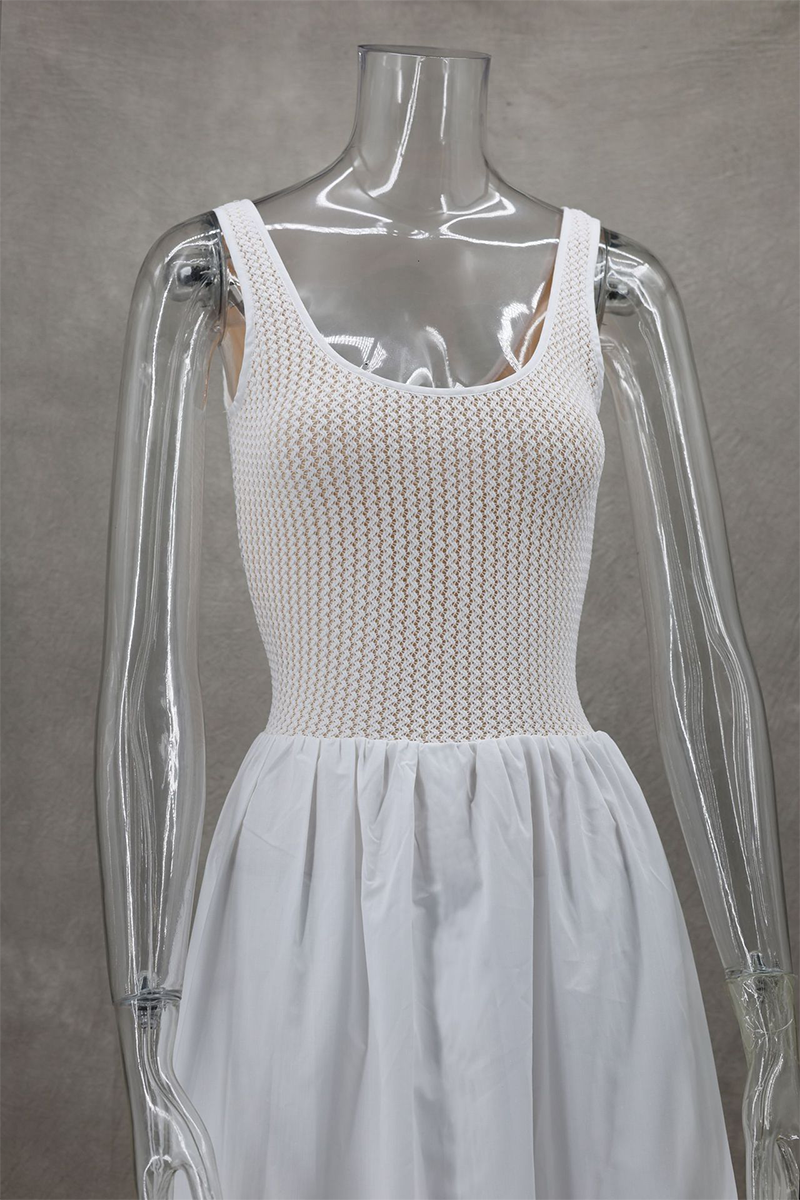 GR | Casual solid-color patchwork U-neck sleeveless dresses