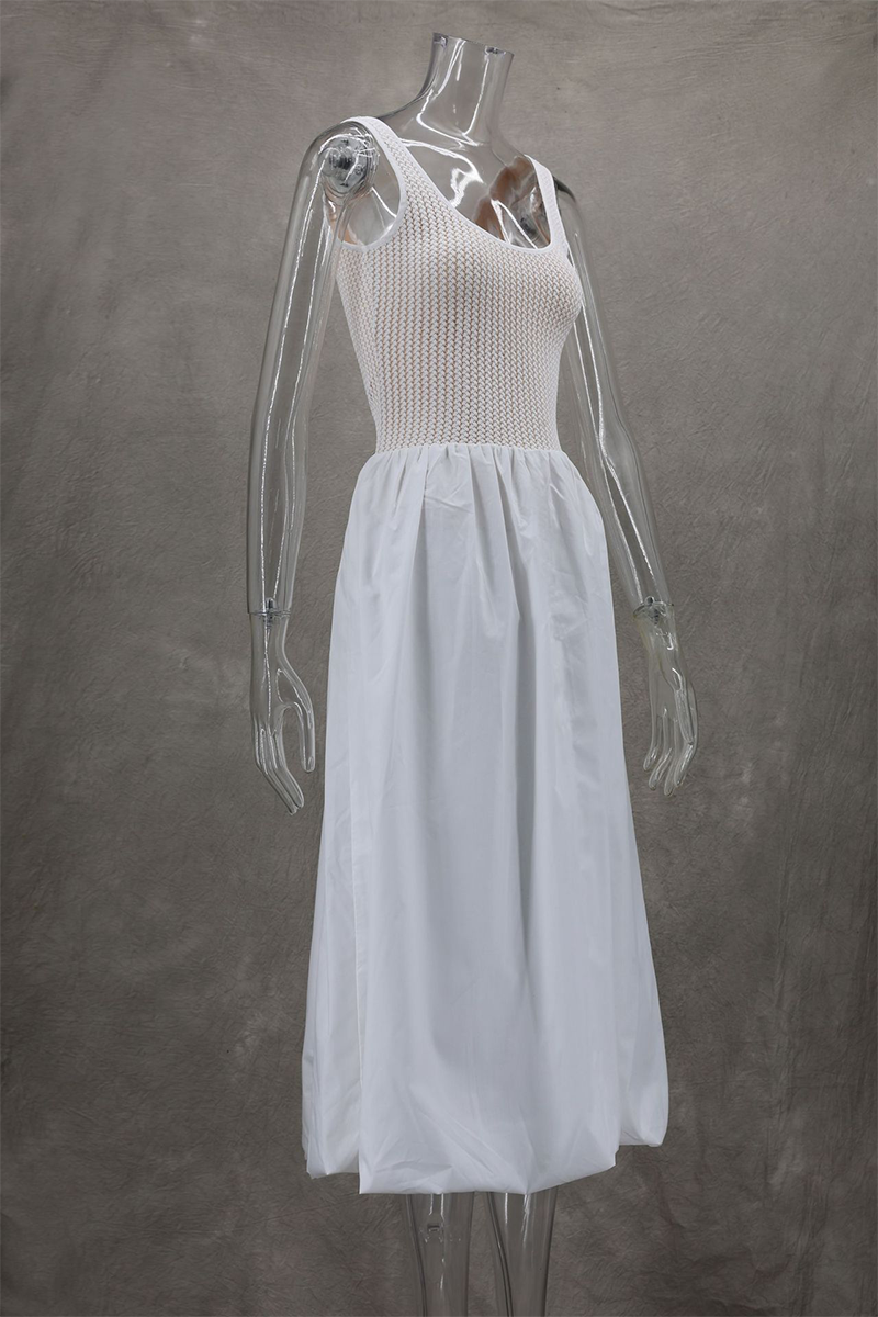 GR | Casual solid-color patchwork U-neck sleeveless dresses