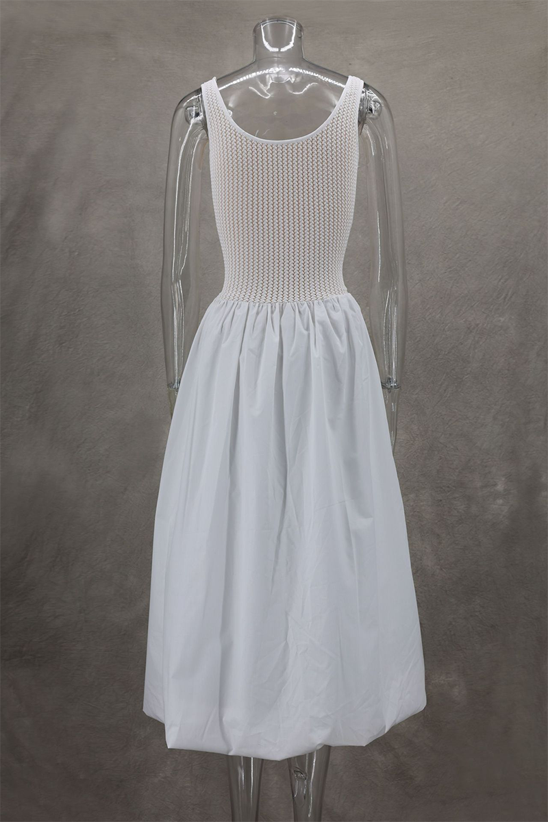 GR | Casual solid-color patchwork U-neck sleeveless dresses