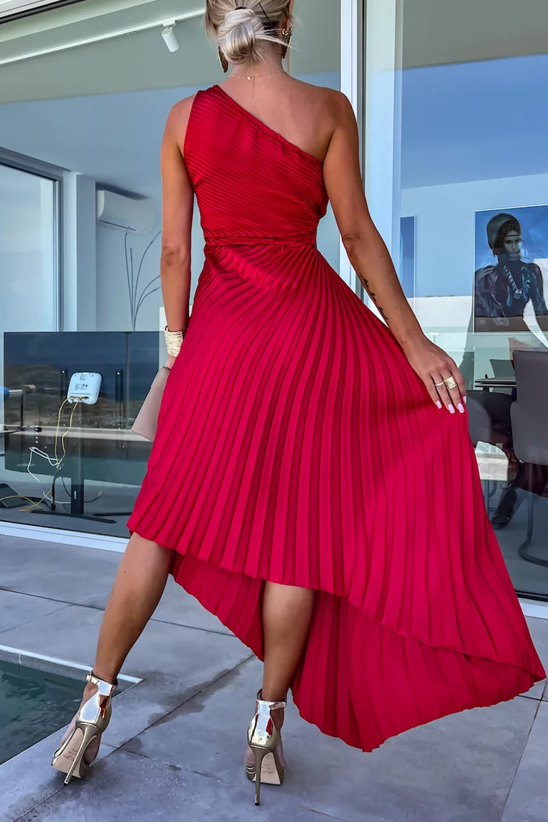 GR | Sexy Solid Color Irregular Pleats Oblique Collar Fishtail Dresses - 6 Colors