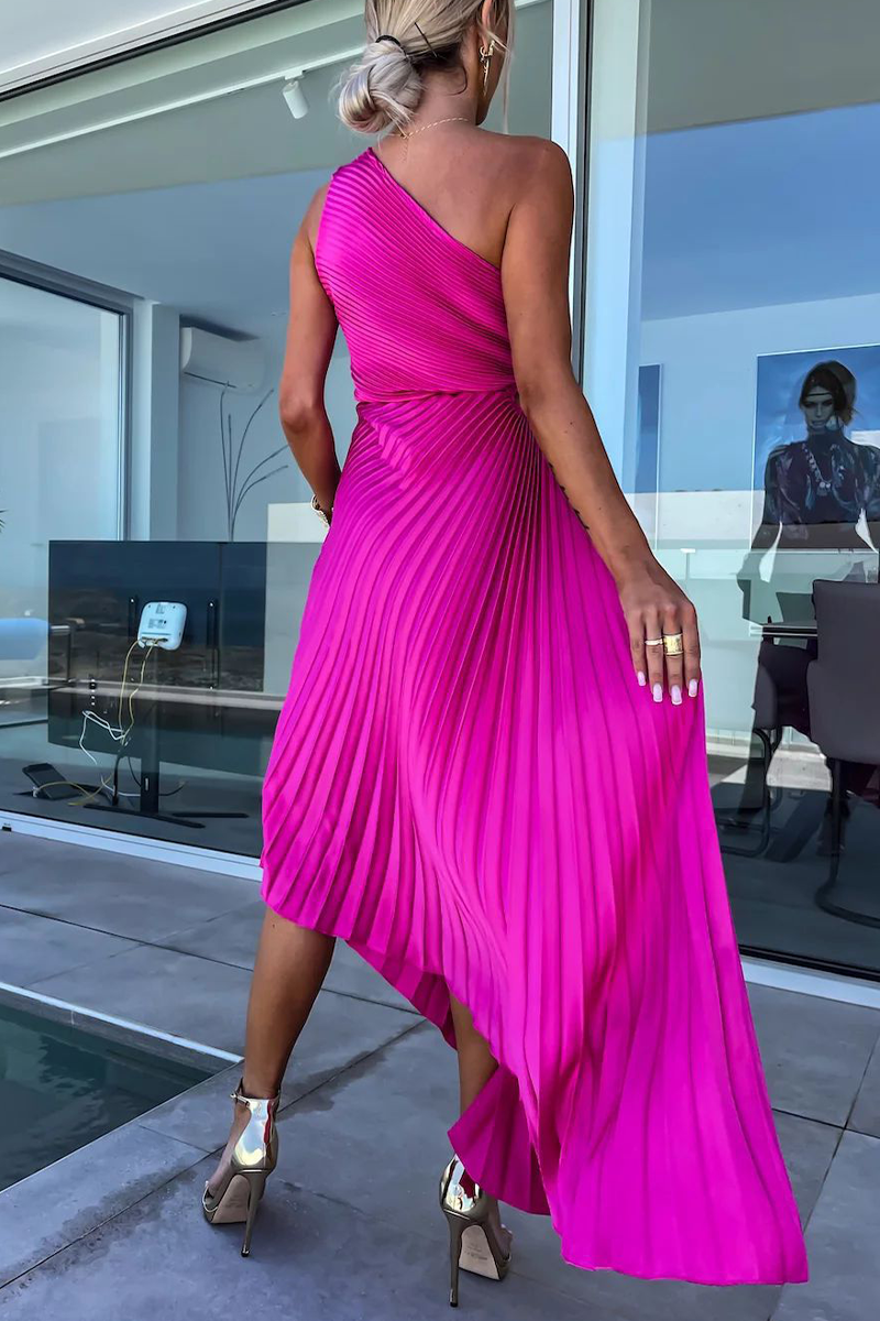 GR | Sexy Solid Color Irregular Pleats Oblique Collar Fishtail Dresses - 6 Colors