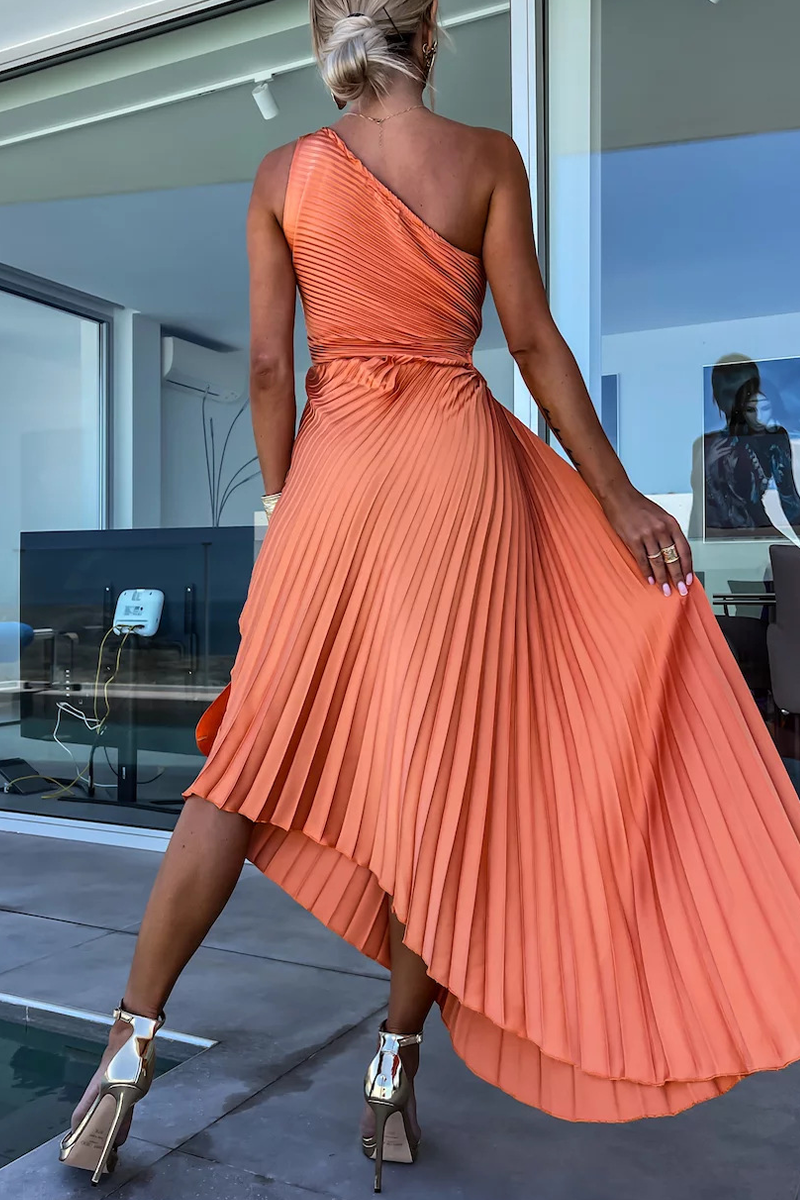 GR | Sexy Solid Color Irregular Pleats Oblique Collar Fishtail Dresses - 6 Colors