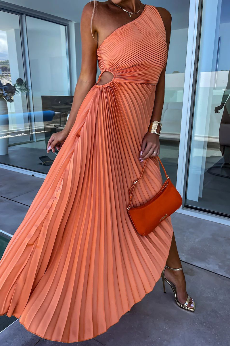 GR | Sexy Solid Color Irregular Pleats Oblique Collar Fishtail Dresses - 6 Colors