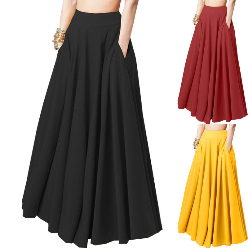 GR | Solid-color mid-length pleated skirt for women 