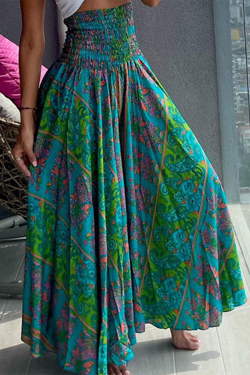 GR | Elegant, relaxed trousers with a high waist and all-over A-type floral pattern